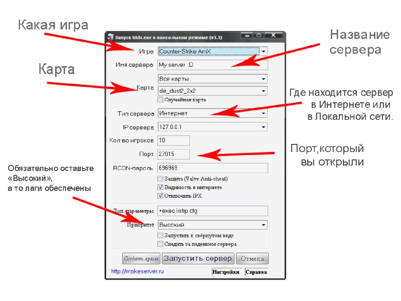 Программа hlds_console.exe запуск через консоль слжение за падением